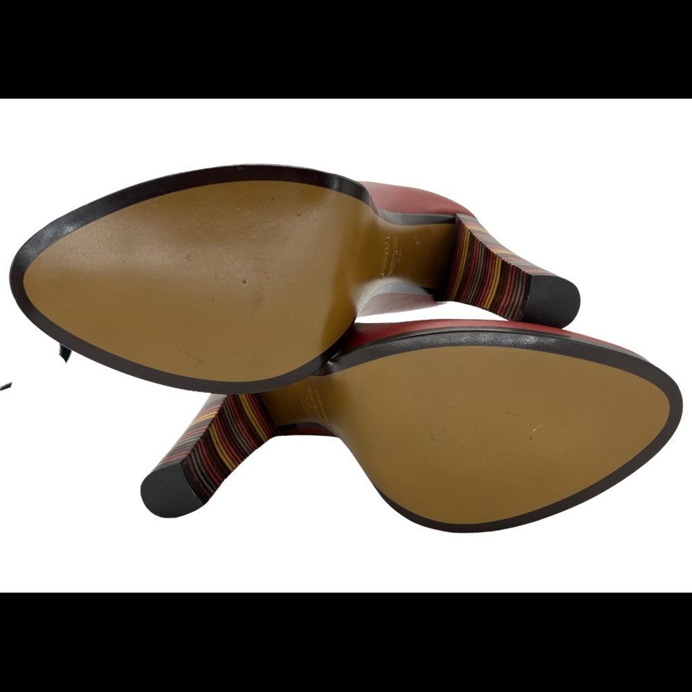 NWOT FENDI Oxblood Leather Pumps w Striped Stack Heel - Picture 6 of 16